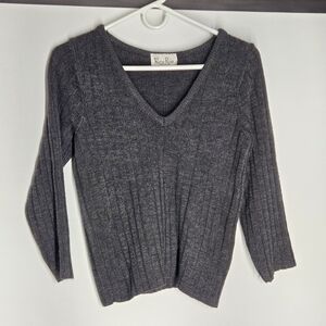 Reba Rose Charcoal V-Neck Sweater